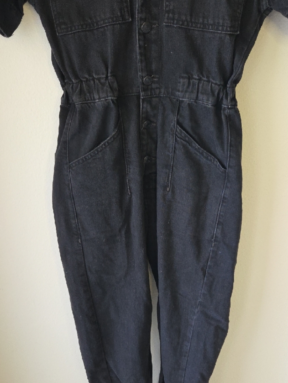 We The Free Marci Denim Black Short-Sleeve Utility Jumpsuit Sz XS 100% Cotton - Picture 8 of 16